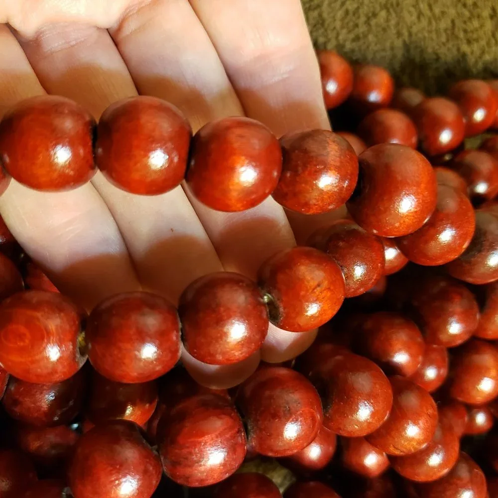 2 Strands Wood Red Beads Beaded Christmas Garland ~18' Total, 104